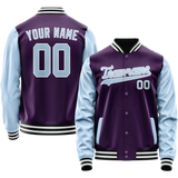 Custom Purple Light-Blue Solid Color Varsity Letterman Jacket