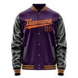 Custom Purple Black Solid Color Varsity Letterman Jacket