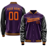 Custom Purple Black Solid Color Varsity Letterman Jacket