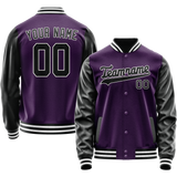 Custom Purple Black Solid Color Varsity Letterman Jacket
