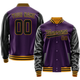 Custom Purple Black Solid Color Varsity Letterman Jacket