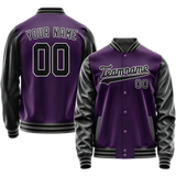 Custom Purple Black Solid Color Varsity Letterman Jacket