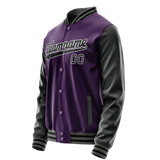 Custom Purple Black Solid Color Varsity Letterman Jacket