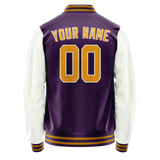 Custom Purple White Solid Color Varsity Letterman Jacket