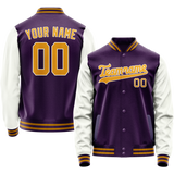 Custom Purple White Solid Color Varsity Letterman Jacket