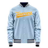 Custom Light-Blue Gold Solid Color Varsity Letterman Jacket
