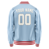 Custom Light-Blue White Solid Color Varsity Letterman Jacket