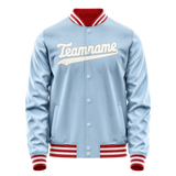 Custom Light-Blue White Solid Color Varsity Letterman Jacket