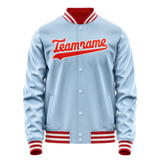 Custom Light-Blue Orange Solid Color Varsity Letterman Jacket