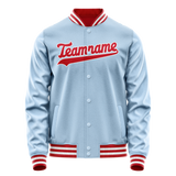 Custom Light-Blue Red Solid Color Varsity Letterman Jacket
