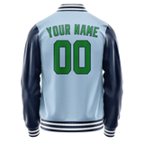 Custom Light-Blue Neon-Green Solid Color Varsity Letterman Jacket