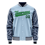 Custom Light-Blue Neon-Green Solid Color Varsity Letterman Jacket