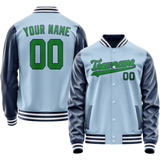 Custom Light-Blue Neon-Green Solid Color Varsity Letterman Jacket