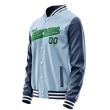 Custom Light-Blue Neon-Green Solid Color Varsity Letterman Jacket