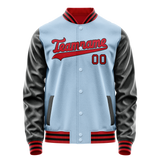 Custom Light-Blue Crimson Solid Color Varsity Letterman Jacket