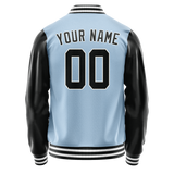 Custom Light-Blue Black Solid Color Varsity Letterman Jacket