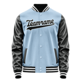 Custom Light-Blue Black Solid Color Varsity Letterman Jacket