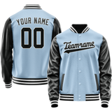 Custom Light-Blue Black Solid Color Varsity Letterman Jacket