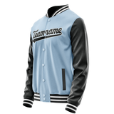 Custom Light-Blue Black Solid Color Varsity Letterman Jacket