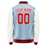 Custom Light-Blue White Solid Color Varsity Letterman Jacket