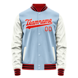Custom Light-Blue White Solid Color Varsity Letterman Jacket