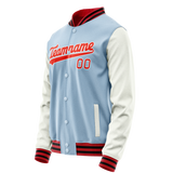 Custom Light-Blue White Solid Color Varsity Letterman Jacket