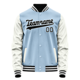 Custom Light-Blue White Solid Color Varsity Letterman Jacket