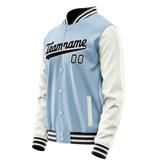 Custom Light-Blue White Solid Color Varsity Letterman Jacket