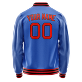 Custom Electric-Blue Orange Solid Color Varsity Letterman Jacket