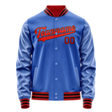 Custom Electric-Blue Orange Solid Color Varsity Letterman Jacket