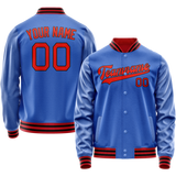 Custom Electric-Blue Orange Solid Color Varsity Letterman Jacket