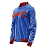 Custom Electric-Blue Orange Solid Color Varsity Letterman Jacket