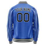 Custom Electric-Blue Black Solid Color Varsity Letterman Jacket
