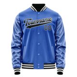 Custom Electric-Blue Black Solid Color Varsity Letterman Jacket