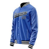 Custom Electric-Blue Black Solid Color Varsity Letterman Jacket