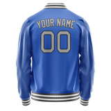 Custom Electric-Blue Gray Solid Color Varsity Letterman Jacket