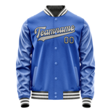 Custom Electric-Blue Gray Solid Color Varsity Letterman Jacket