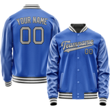 Custom Electric-Blue Gray Solid Color Varsity Letterman Jacket
