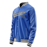 Custom Electric-Blue Gray Solid Color Varsity Letterman Jacket