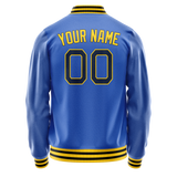 Custom Electric-Blue Gold Solid Color Varsity Letterman Jacket