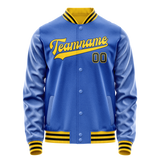 Custom Electric-Blue Gold Solid Color Varsity Letterman Jacket