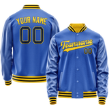 Custom Electric-Blue Gold Solid Color Varsity Letterman Jacket