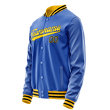 Custom Electric-Blue Gold Solid Color Varsity Letterman Jacket