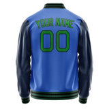 Custom Electric-Blue Neon-Green Solid Color Varsity Letterman Jacket