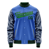 Custom Electric-Blue Neon-Green Solid Color Varsity Letterman Jacket
