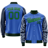 Custom Electric-Blue Neon-Green Solid Color Varsity Letterman Jacket