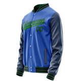 Custom Electric-Blue Neon-Green Solid Color Varsity Letterman Jacket