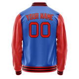 Custom Electric-Blue Orange Solid Color Varsity Letterman Jacket