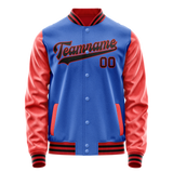Custom Electric-Blue Orange Solid Color Varsity Letterman Jacket