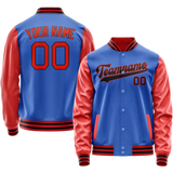 Custom Electric-Blue Orange Solid Color Varsity Letterman Jacket
